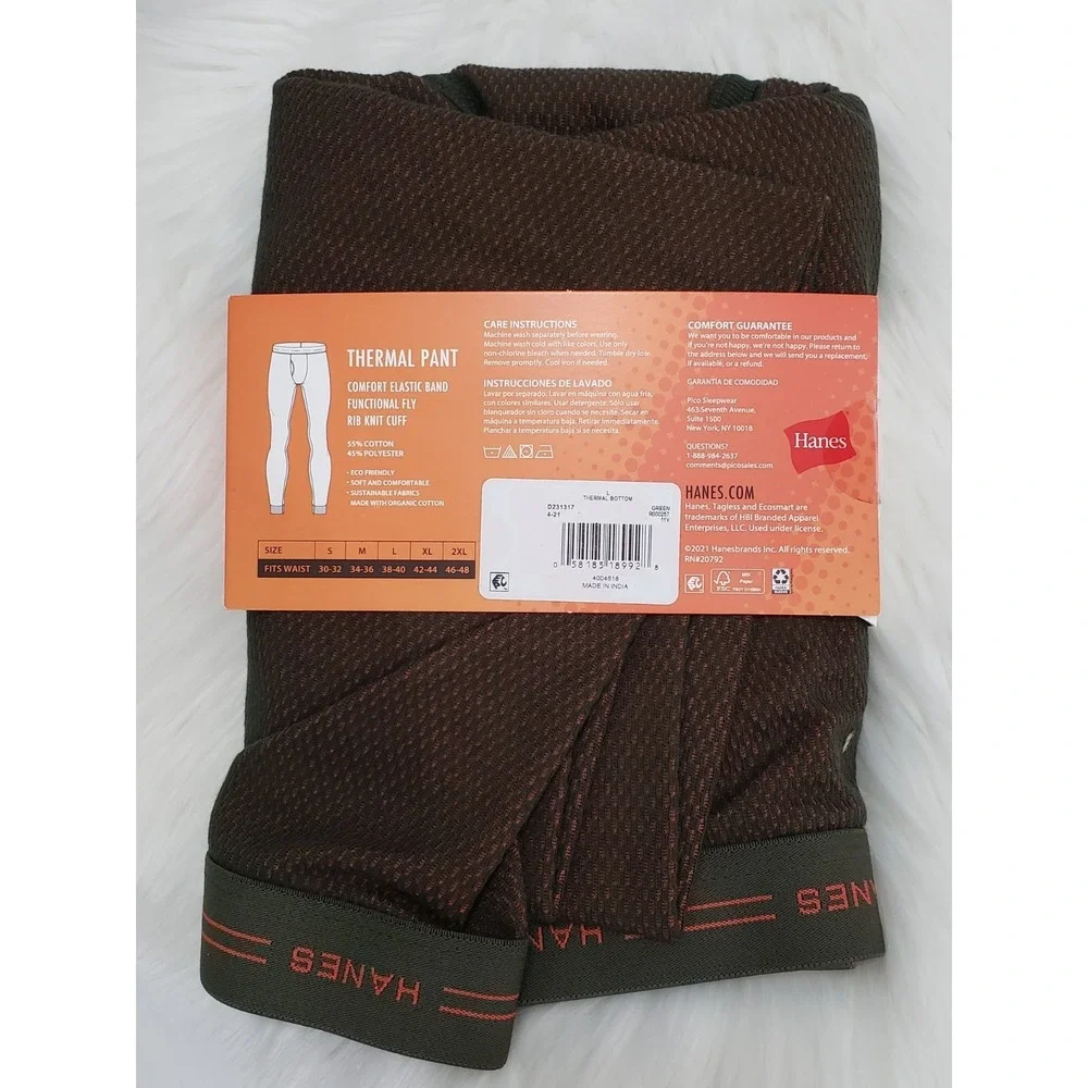 NEW LARGE Hanes Original Men's Tagless Thermal Pant Warmer GREEN